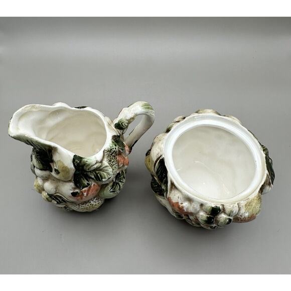 Rare Lefton "Fruits of Italy" Majolica Style Cream and Sugar 1950s Japan - Picture 6 of 7